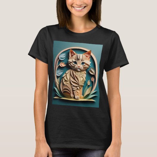 3D Paper Art Kitten Design T-shirt (Voorkant)