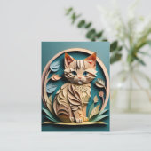 3D Paper Art Kitten Design T-shirt Briefkaart (Staand voorkant)