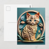 3D Paper Art Kitten Design T-shirt Briefkaart (Voorkant / Achterkant)