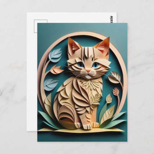 3D Paper Art Kitten Design T-shirt Briefkaart (Voorkant / Achterkant)