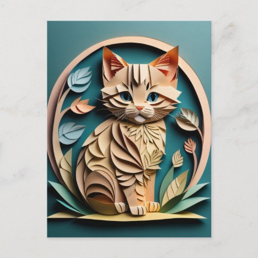 3D Paper Art Kitten Design T-shirt Briefkaart (Voorkant)