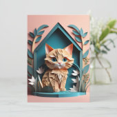 3D Paper Art Kitten Design T-shirt Kaart (Staand voorkant)