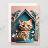 3D Paper Art Kitten Design T-shirt Kaart (Voorkant / Achterkant)