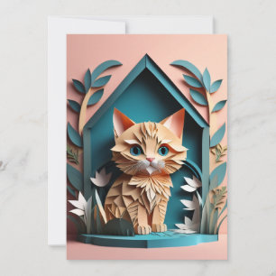 3D Paper Art Kitten Design T-shirt Kaart