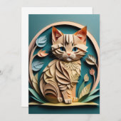 3D Paper Art Kitten Design T-shirt Kaart (Voorkant / Achterkant)