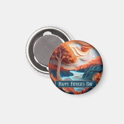 3D Paper Art Trees River Vaderdag Magneet (Voorkant / Achterkant)