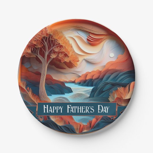 3D Paper Art Trees River Vaderdag Papieren Bordje (Voorkant)