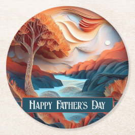 3D Paper Art Trees River Vaderdag Ronde Kartonnen Onderzetter