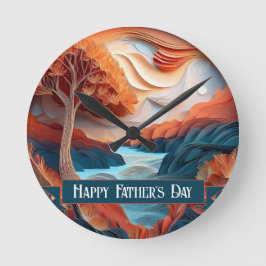 3D Paper Art Trees River Vaderdag Ronde Klok