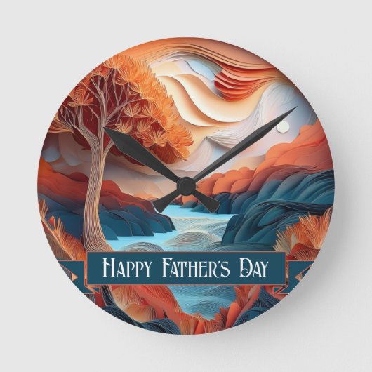 3D Paper Art Trees River Vaderdag Ronde Klok (Voorkant)