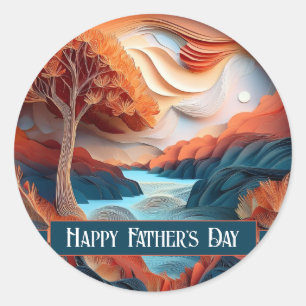 3D Paper Art Trees River Vaderdag Ronde Sticker