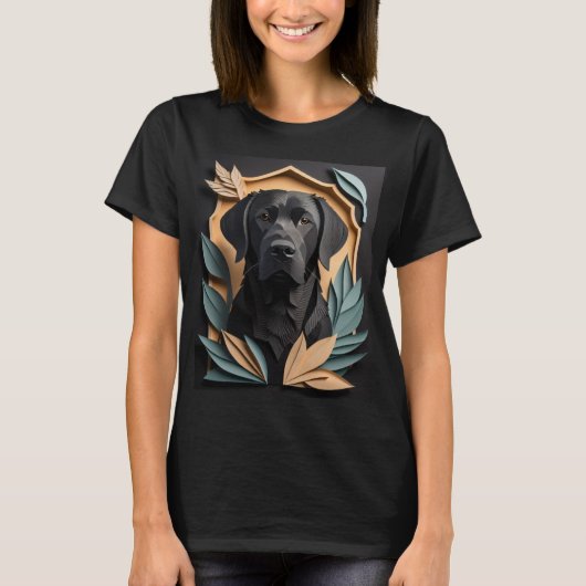3D Paper Art Zwart Labrador Design T-shirt (Voorkant)
