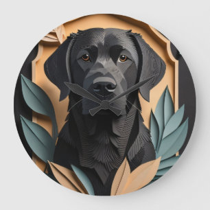 3D Paper Art Zwarte Labrador Design T-shirt Grote Klok