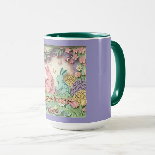 3D Paper Cut Bunny & Easter Eggs Combo Mok (Voorkant rechts)