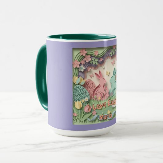 3D Paper Cut Bunny & Easter Eggs Combo Mok (Voorkant links)