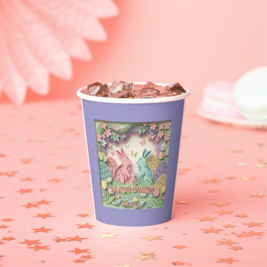 3D Paper Cut Bunny & Easter Eggs Party Papieren Bekers (Insitu)