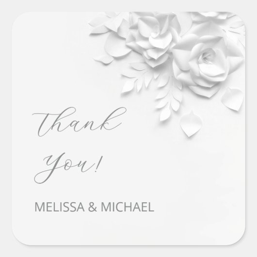 3D Paper Cut Roses Wedding Thank You Vierkante Sticker (Voorkant)