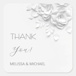 3D Paper Cut Roses Wedding Thank You Vierkante Sticker
