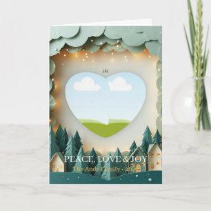 3D Paper Cut Sage Groene Dorp Kerst Familie P Kaart