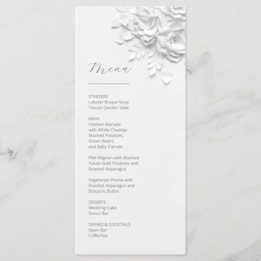 3D Paper Cut White Roses Menu (Voorkant)