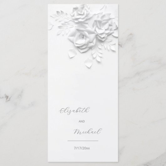 3D Paper Cut White Roses Menu (Achterkant)
