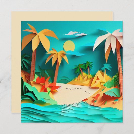 3D Papercraft Tropical Beach Blank Greeting Card (Voorkant / Achterkant)
