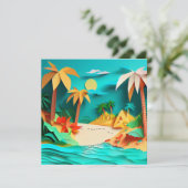 3D Papercraft Tropical Beach Blank Greeting Card (Staand voorkant)