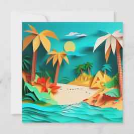 3D Papercraft Tropical Beach Blank Greeting Card