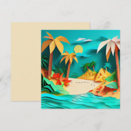 3D Papercraft Tropical Beach Blank Greeting Card