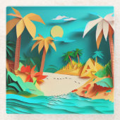 3D Papercraft Tropical Beach Glazen Onderzetter (Voorkant)
