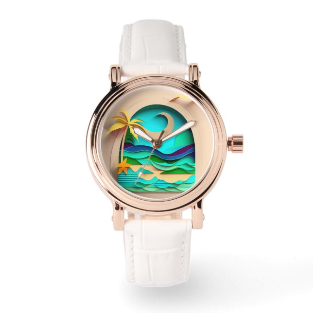 3D Papercraft Tropical Beach Horloge (Voorkant)