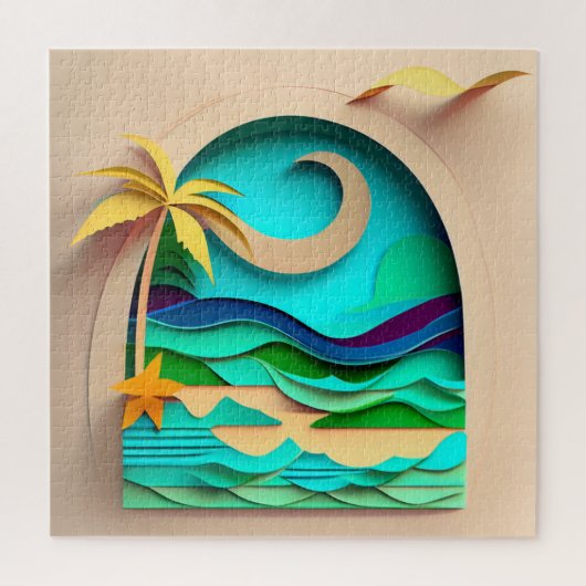 3D Papercraft Tropical Beach Legpuzzel (Verticaal)
