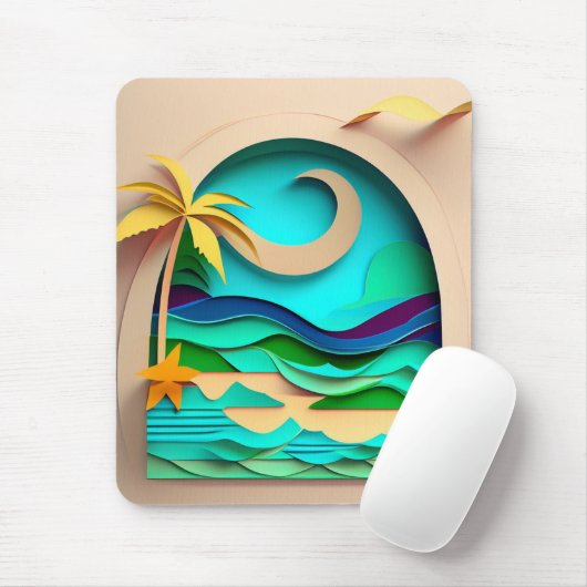 3D Papercraft Tropical Beach Muismat (Met muis)