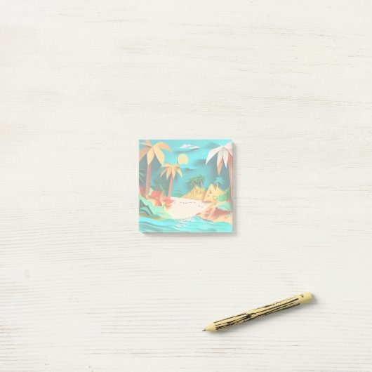 3D Papercraft Tropical Beach Post-it® Notes (Op bureau)