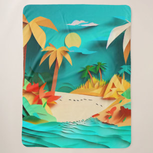 3D Papercraft Tropical Beach Sherpa Deken