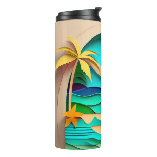 3D Papercraft Tropical Beach Thermosbeker
