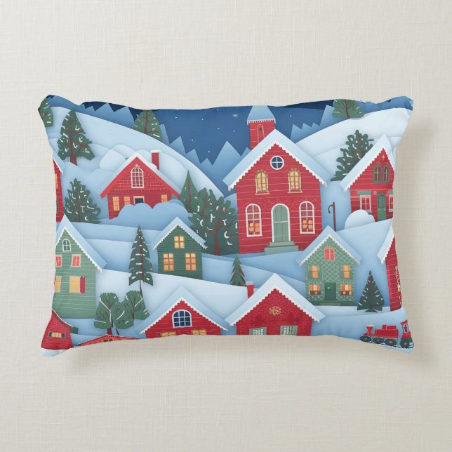  3D Papercut Kerstmisdorp Accent Kussen (Voorkant)
