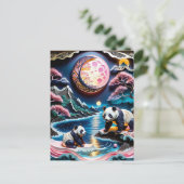 3D papier grote panda met kleine panda is een gewe Briefkaart (Staand voorkant)