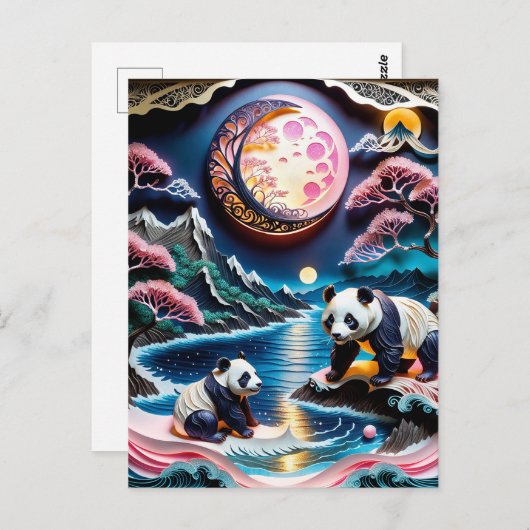 3D papier grote panda met kleine panda is een gewe Briefkaart (Voorkant / Achterkant)