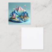 3d papier kunst, Lake landschap, bergen, Vierkante Visitekaartje (Voorkant / Achterkant)