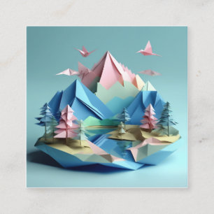 3d papier kunst, Lake landschap, bergen, Vierkante Visitekaartje