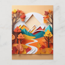 3d papier kunst, Landschap in de herfst seizoen in