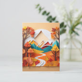 3d papier kunst, Landschap in de herfst seizoen in Briefkaart (Staand voorkant)