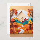 3d papier kunst, Landschap in de herfst seizoen in Briefkaart (Voorkant / Achterkant)