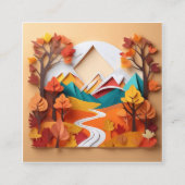 3d papier kunst, Landschap in de herfst seizoen in Vierkante Visitekaartje (Voorkant)
