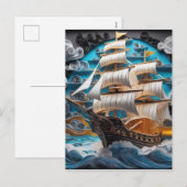 3D papier kunst, zeilschip in stormachtige oceaan Feestdagenkaart (Voorkant / Achterkant)