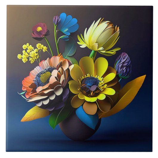 3D papieren bloemen Tegeltje (Voorkant)