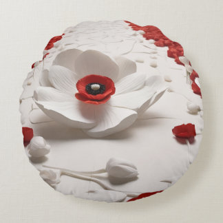3D papieren bloemkunst Stout rood & wit ontwerp Rond Kussen