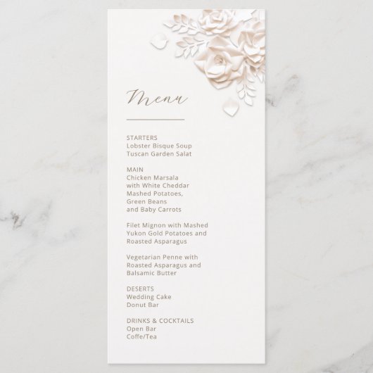 3D papieren gesneden beige ivoor rozen menu (Voorkant)
