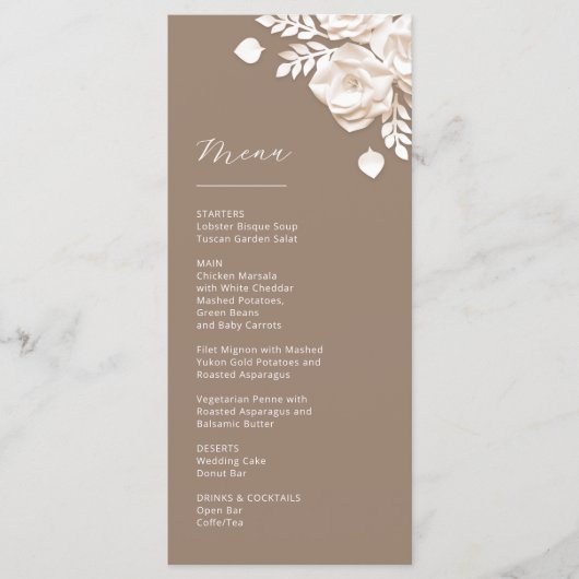 3D papieren gesneden beige ivoorrozen menu (Voorkant)